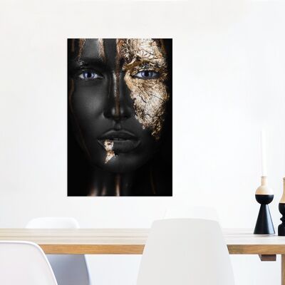 Glasschilderij - 40x60 cm - Vrouw - Bladgoud - Zwart