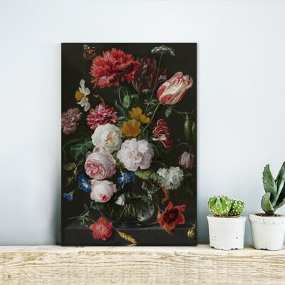 Glasschilderij - 20x30 cm - Stilleven met bloemen in een glazen vaas - Schilderij van Jan Davidsz. de Heem