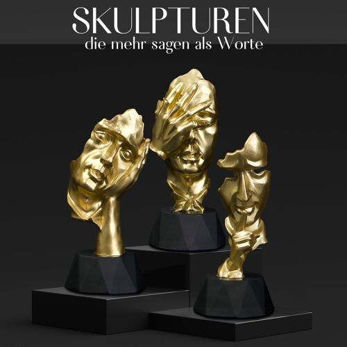 Skulpturen 3er Set - Skulptur-Deko - Skulpturen in Gold - Statuen Set