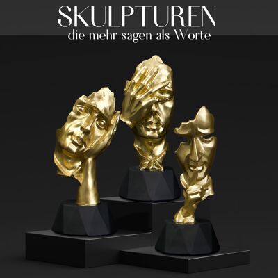Set of 3 sculptures - sculpture decoration - sculptures in gold - statue set
