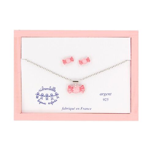 Bijoux Enfants Filles - Coffret boucles d'oreilles et collier argent 925 bonbon