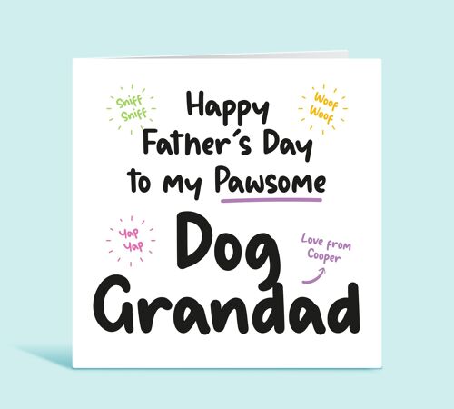 Dog Grandad Card, Happy Father's Day To My Pawsome Dog Grandad, Card From The Dog, Dog Grandad, Fur Grandad, Personalised Card, Card For Him , TH10