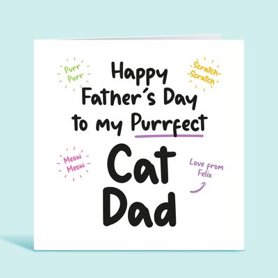 Tarjeta del día del padre del gato, feliz cumpleaños a mi papá gato perfecto, tarjeta divertida del papá del gato, tarjeta personalizada, bebé de piel, tarjeta para él, TH18