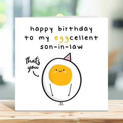 Schwiegersohn-Karte, lustige Geburtstagskarte, Happy Birthday To My Egg-Cellent Son In Law, Excellent Son In Law, From Mum, From Dad, Card For Him, TH40