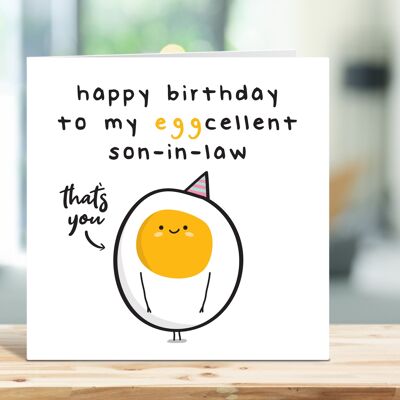 Schwiegersohn-Karte, lustige Geburtstagskarte, Happy Birthday To My Egg-Cellent Son In Law, Excellent Son In Law, From Mum, From Dad, Card For Him, TH40