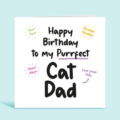 Katze-Vater-Geburtstagskarte, alles Gute zum Geburtstag zu meinem Purrfect-Katzen-Vater, lustige Karte von der Katze, personalisierte Geburtstagskarte, Fellbaby, Karte für ihn, TH44