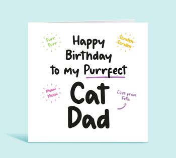 Carte d'anniversaire de papa de chat, joyeux anniversaire à mon papa de chat purrfect, carte drôle du chat, carte d'anniversaire personnalisée, bébé de fourrure, carte pour lui, TH44 1