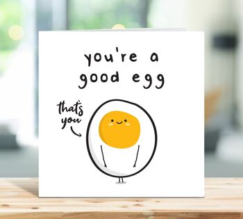 Vous êtes un bon œuf, carte de remerciement, carte d'appréciation, ami, collègue, demoiselle d'honneur, médecin, infirmière, enseignant, jeu de mots aux œufs, TH52 1