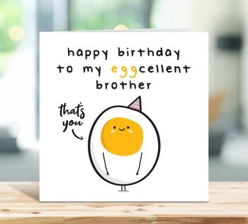 Carte d'anniversaire de frère, carte d'anniversaire drôle, joyeux anniversaire à mon frère Egg-Cellent, excellent frère, carte d'oeuf, de soeur, carte pour lui, TH56 1