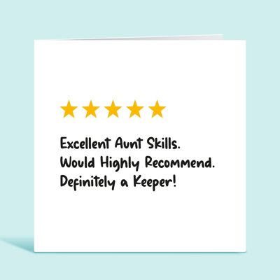 Funny Aunt Birthday Card, Auntie 5 Star Review, Excellent Aunt Skills, Would Highly Recommend, Definitely a Keeper, Card For Her , TH57