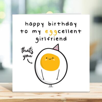 Carte d'anniversaire de petite amie, joyeux anniversaire à ma petite amie Egg-Cellent, excellente petite amie, carte d'anniversaire drôle, de petit ami, pour elle, TH77