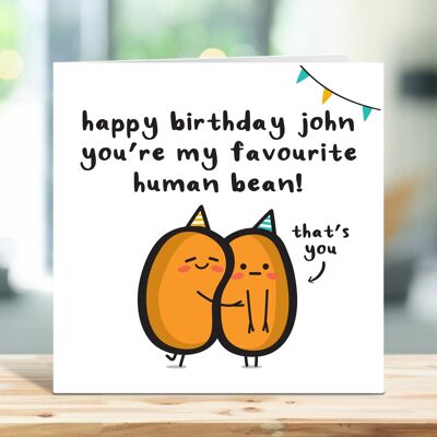 Tarjeta de cumpleaños de marido divertido, feliz cumpleaños eres mi frijol humano favorito, tarjeta de cumpleaños personalizada, tarjeta de esposa, tarjeta para él, TH79
