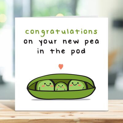 Tarjeta de felicitaciones de embarazo, felicitaciones por su nuevo guisante en la vaina, nueva tarjeta de bebé, linda tarjeta de noticias de bebé, futura mamá, nuevos padres, TH111