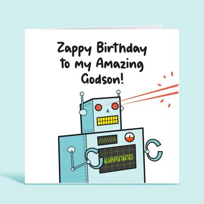 Tarjeta de cumpleaños de ahijado para niño, cumpleaños Zappy para mi increíble ahijado, tarjeta de felicitación de robot, para ahijado, de los padrinos, TH114