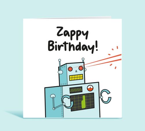 1st Birthday Card, Age 1 Card, First Birthday Card For Boy, Robot Happy Birthday Card for Child, Any Age, Zappy Birthday , TH116
