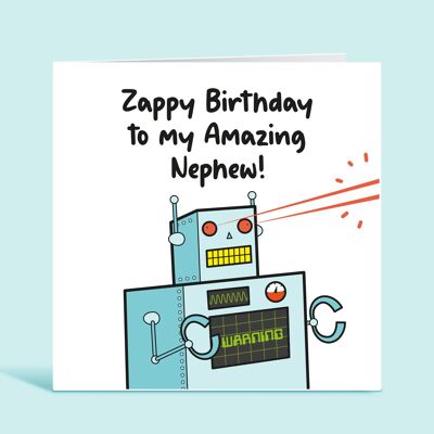 Carte d'anniversaire de neveu pour enfant, anniversaire Zappy à mon incroyable neveu, carte de voeux de robot, pour neveu, de tante, d'oncle, TH118