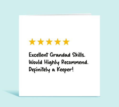 Funny Grandad Birthday Card, Excellent Grandad Skills, Would Highly Recommend, Definitely a Keeper, Grandad 5 Star Review Card , TH132