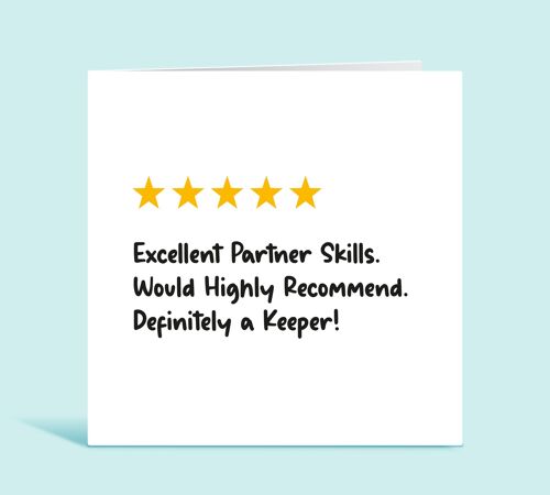 Funny Partner Birthday Card, Partner 5 Star Review, Excellent Partner Skills, Would Highly Recommend, Definitely a Keeper, Card For Her , TH141