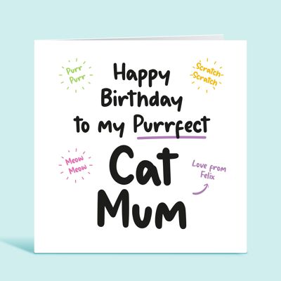 Carte d'anniversaire de maman de chat, joyeux anniversaire à ma maman de chat de purrfect, carte drôle du chat, carte d'anniversaire personnalisée, bébé de fourrure, carte pour elle, TH145