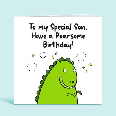 Tarjeta de cumpleaños de hijo para niño, para mi hijo especial que tenga un cumpleaños crudo, tarjeta de felicitación de dinosaurio, para hijo, de padres, para niño, para él, TH161