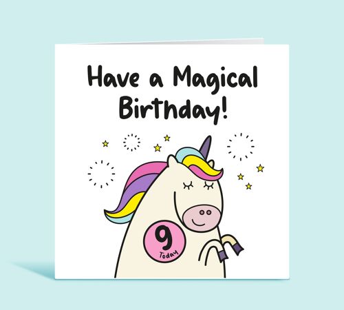 9th Birthday Card For Girl, Ninth Birthday Card, Age 9, Unicorn Happy Birthday Card for Child, Any Age, Have A Magical Birthday, For Her , TH163