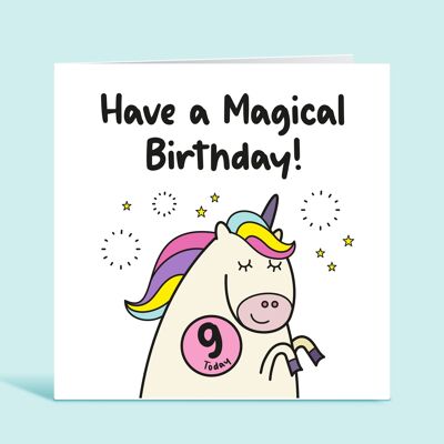 Novena tarjeta de cumpleaños para niña, novena tarjeta de cumpleaños, 9 años, tarjeta de feliz cumpleaños de unicornio para niño, cualquier edad, tener un cumpleaños mágico, para ella, TH163