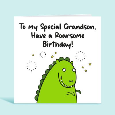 Biglietto di compleanno per nipote, per mio nipote speciale, un compleanno crudo, biglietto di auguri di dinosauro, nipote, dai nonni, per bambino, TH166