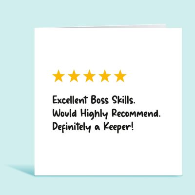 Funny Boss Birthday Card, Boss 5 Star Review, Excellent Boss Skills, Would Highly Recommend, Definitely a Keeper, Card For Her , TH189