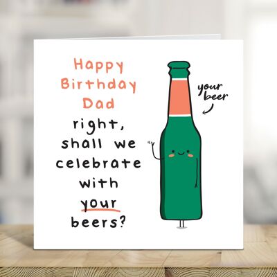 Biglietto di compleanno di papà, biglietto di compleanno divertente, biglietto di birra, amante della birra, carta dal figlio, carta dalla figlia, carta per lui, TH201