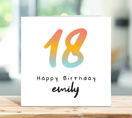 18th Birthday Card, Personalised Happy Birthday Card, For Daughter, Sister, Friend, Niece, Cousin, Any Name, Any Age, 18th, Eighteen , TH226