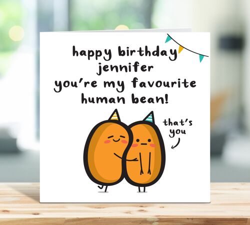 Fiancee Birthday Card, Happy Birthday You're My Favourite Human Bean, Personalised Birthday Card, From Fiance, Card For Her , TH236