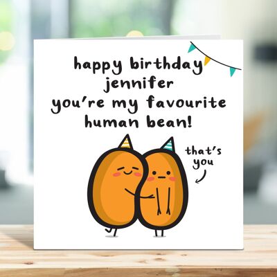 Carte d'anniversaire fiancée, joyeux anniversaire tu es mon haricot humain préféré, carte d'anniversaire personnalisée, du fiancé, carte pour elle, TH236