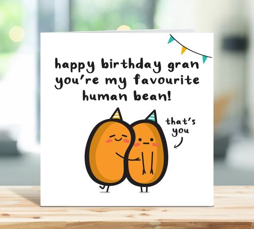 Grandma Birthday Card, Happy Birthday Gran You're My Favourite Human Bean, From Grandaughter, From Grandson, From Grandkids, Card For Her , TH238