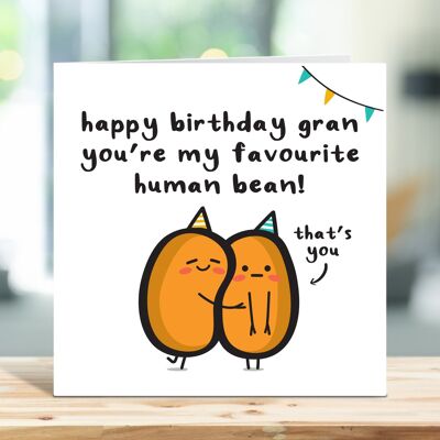 Grandma Birthday Card, Happy Birthday Gran You're My Favourite Human Bean, From Grandaughter, From Grandson, From Grandkids, Card For Her , TH238