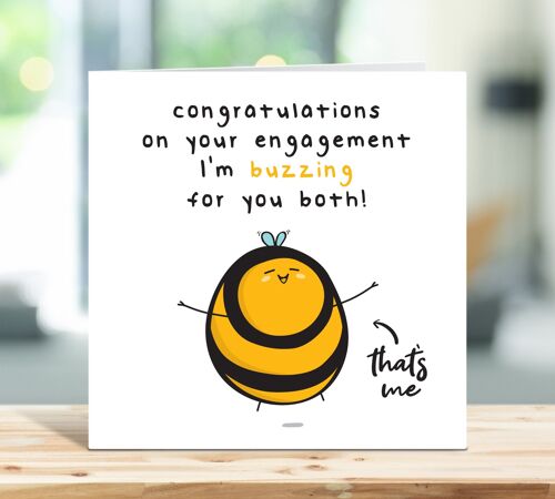 Congratulations On Your Engagement I'm Buzzing For You Both, Cute Engagement Card, For Friends, For A Special Couple, Bee Card , TH239