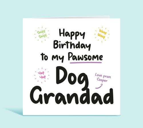 Dog Grandad Card, Happy Birthday To My Pawsome Dog Grandad, Birthday Card From The Dog, Fur Grandad, Personalised Birthday Card, For Him , TH254