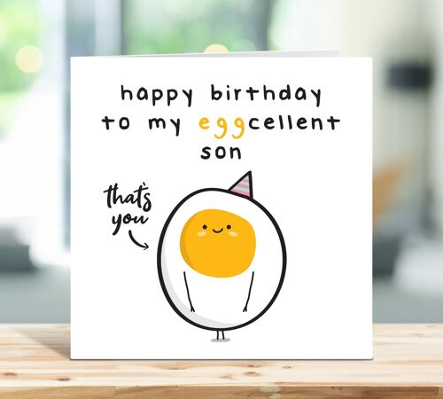 Son Birthday Card, Funny Birthday Card, Happy Birthday To My Egg-Cellent Son, Excellent Son, From Parents, From Mum, From Dad, Card For Him , TH256