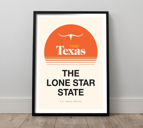 Texas Wall Art, Retro Texas Poster, The Lone Star State, Texas Vintage Style Travel Poster, Untied States Art Prints, Minimalist Artwork , TH292