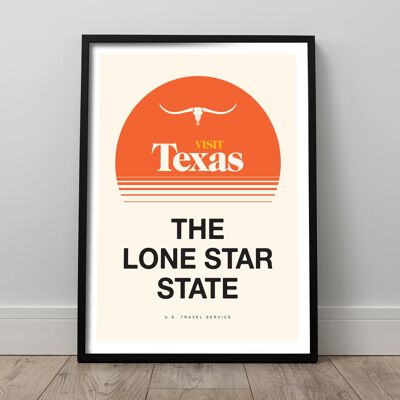 Arte de pared de Texas, cartel retro de Texas, estado de la estrella solitaria, cartel de viaje de estilo vintage de Texas, impresiones de arte de Estados Unidos, arte minimalista, TH292