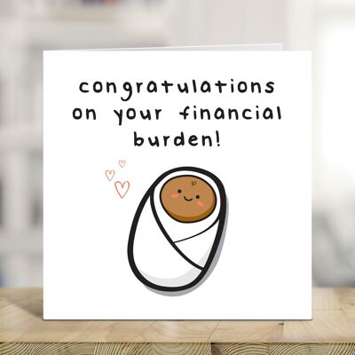 New Baby Card, Congratulations On Your Financial Burden, Funny New Baby Card, New Parents, Arrival of Baby Girl, Baby Boy , TH295
