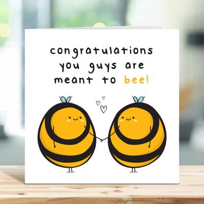 Félicitations vous les gars êtes destinés à abeille, jolie carte de fiançailles, carte de mariage, carte d'anniversaire pour couple, pour amis, jeunes mariés, carte d'abeille, TH328