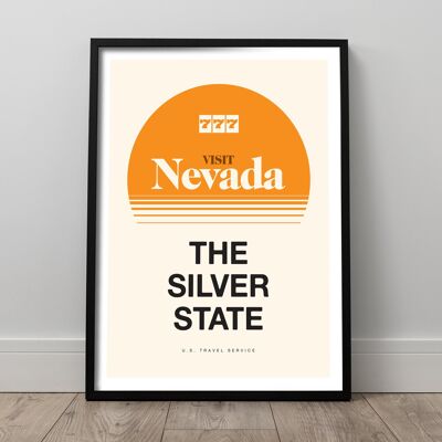 Nevada-Poster, Retro-Nevada-Kunstdruck, der silberne Staat, Reise-Kunstdruck, Nevada-Wandkunst, USA-Reise-Drucke, TH341