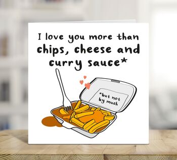 Carte d'anniversaire, je t'aime plus que des frites au fromage et à la sauce au curry, carte d'amour, petit ami, fiancé, mari, épouse, partenaire, pour lui, pour elle, TH344 1