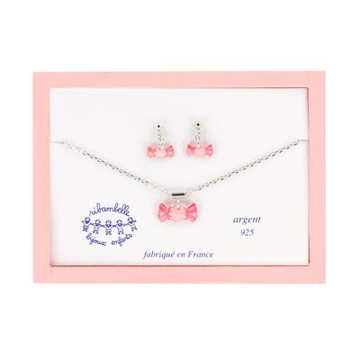 Children's Girls Jewelry - Box of dangling earrings and 925 silver necklace candy