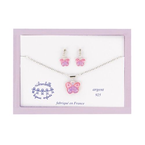 Bijoux Enfants Filles - Coffret boucles d'oreilles pendantes et collier argent 925 papillon