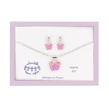 Bijoux Enfants Filles - Coffret boucles d'oreilles pendantes et collier argent 925 papillon 1