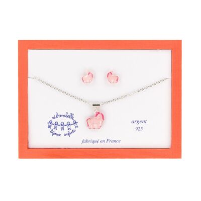 Kinderschmuck für Mädchen – Schachtel mit Einhorn-Halskette und Ohrringen aus 925er Silber