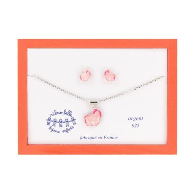 Gioielli per ragazze per bambini - Collana con unicorno in argento 925 e scatola per orecchini