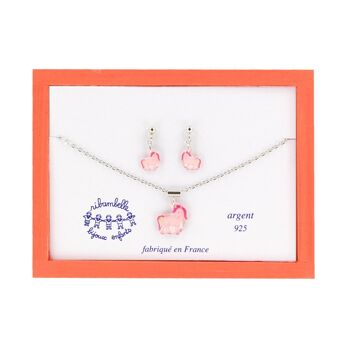 Bijoux Enfants Filles - Coffret boucles d'oreilles pendantes et collier argent 925 Licorne 1