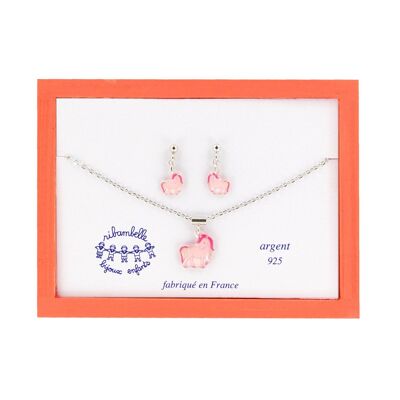 Bijoux Enfants Filles - Coffret boucles d'oreilles pendantes et collier argent 925 Licorne